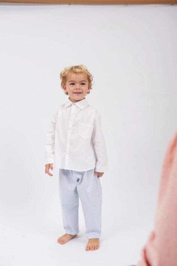 PANTALÓN GABARDINA RAYADO CELESTE - Imagen 4